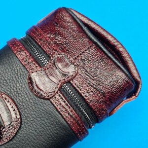 Castillo 3×5 Black Pebbled Leather & Dark Wine w/ Ostrich - Image 7